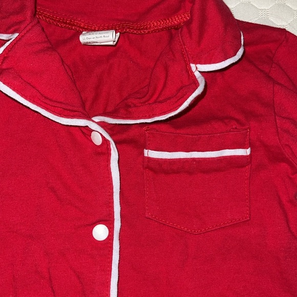 Christmas pajama set. Red with white trim. Button up top. Preppy Christmas 18mo. - Picture 4 of 5